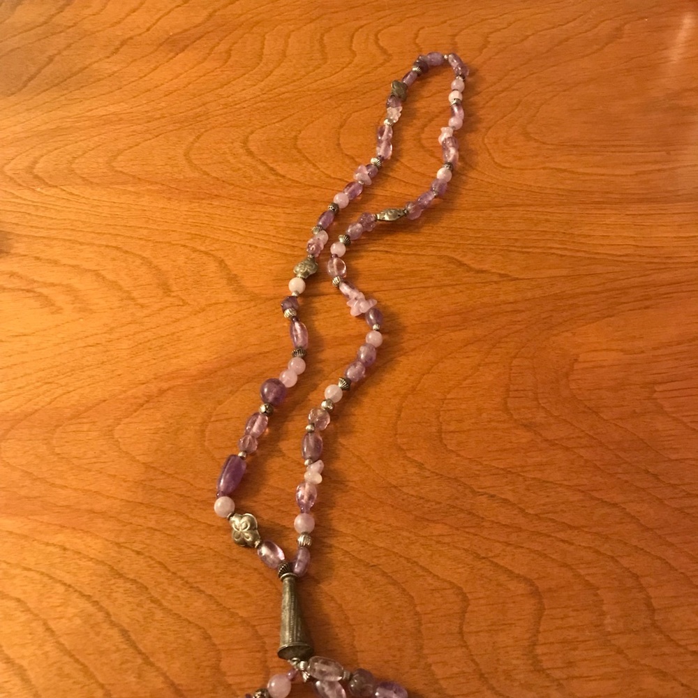 Vintage Amethyst Necklace w/ Silver Colored Accent - Picture 2 of 7